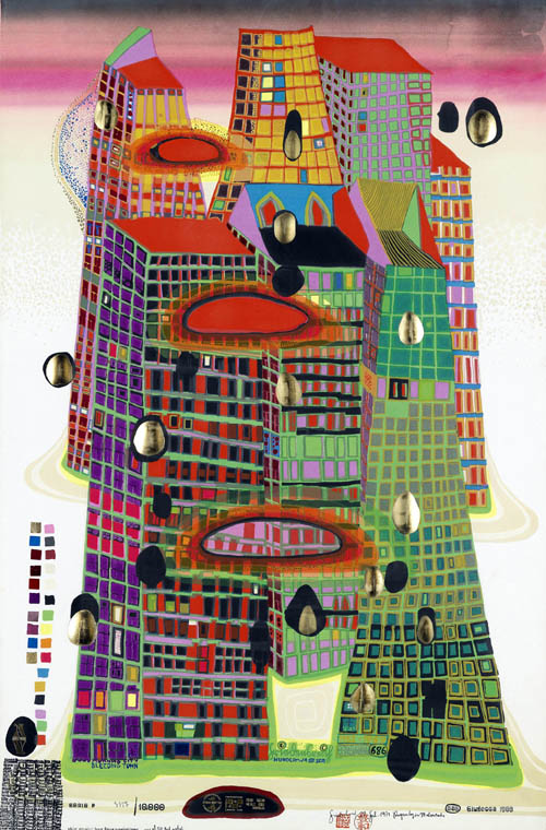 Hundertwasser - Good Morning City - Bleeding Town - series P - 1969 color screenprint